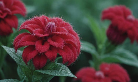 Beautiful red flower in the garden. Blooming red flower in the garden.の写真素材