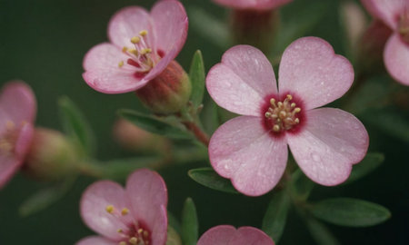 Close-up of pink flowers with water drops on the petalsの写真素材