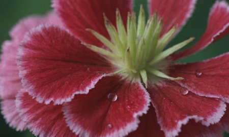 Close up of a red dianthus flower with water dropletsの写真素材
