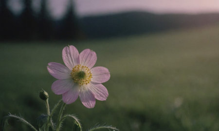 Anemone flower in the field at sunset. Soft focus.の写真素材