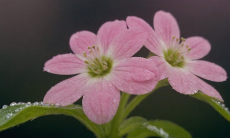 Pink flowers in the rain, macro shot with shallow depth of fieldの写真素材