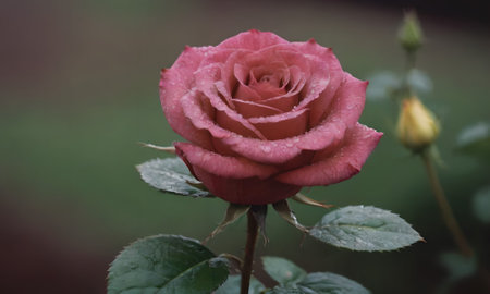 Beautiful pink rose with dew drops on the petals.の写真素材