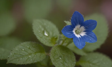 blue flower in the garden with water droplets on the petalsの写真素材