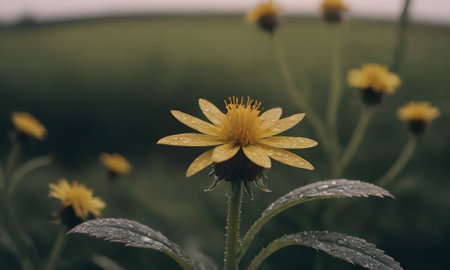 Yellow flower in the meadow, vintage style, selective focus.の写真素材