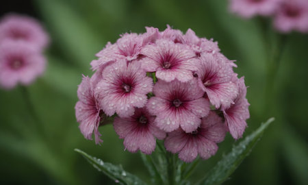 Pink Phlox paniculata flower with water drops on petalsの写真素材