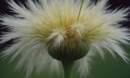 Close up of a white fluffy flower in the garden on a dark backgroundの写真素材