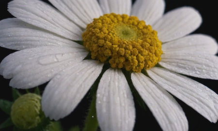 White daisy flower with water drops on petals. Macro.の写真素材