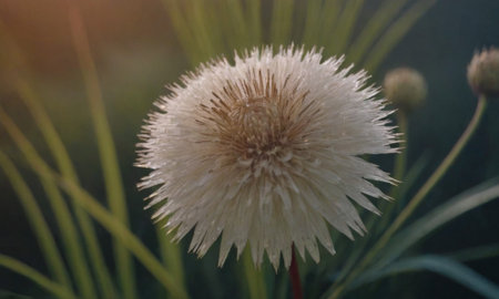 white dandelion flower in the garden at sunset. soft focusの写真素材