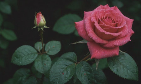Beautiful red rose with dew drops on the petals.の写真素材