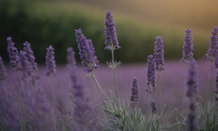 Lavender flowers at sunset in Provence, France.の写真素材