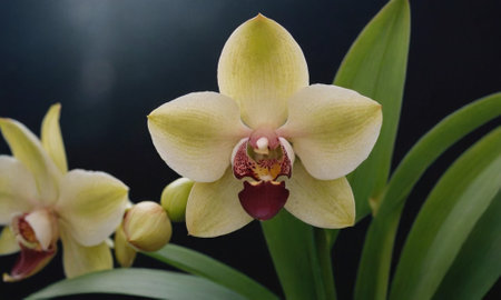 Orchids of high-mountainous Borneo. The paradise fallen asleep butterflies.の写真素材