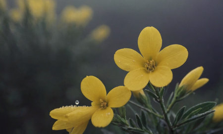 Close up of yellow flower with water droplets on the petalsの写真素材