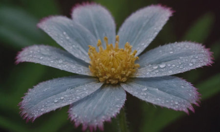 Close-up of a white flower with raindrops on the petalsの写真素材