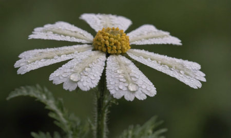 White daisy with water drops on the petals, closeupの写真素材
