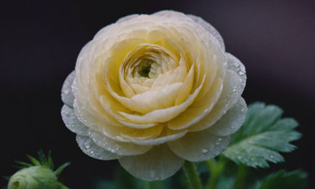 Ranunculus persianum, single flower with water dropsの写真素材