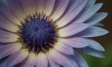 close up of a purple flower with water droplets on petalsの写真素材
