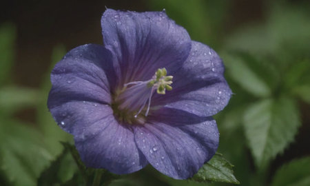 Purple flower with water drops on petals, close-upの写真素材