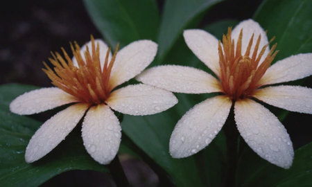 Beautiful white flowers with water droplets on the petals.の写真素材