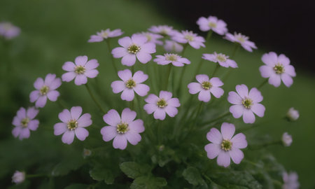 Small purple flowers on a green background in the garden. Macro photography