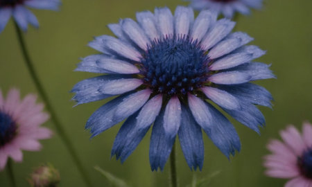 Blue cornflowers with dew drops on the petals.の写真素材