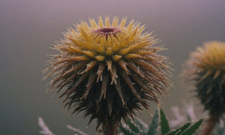 Close-up of a thistle flower in the field in winterの写真素材