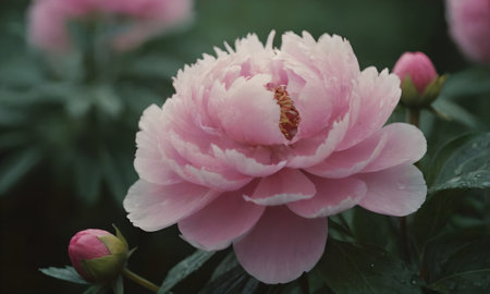 Peony flower in the garden. Beautiful pink peony flower.の写真素材