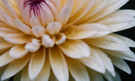 Close up of white dahlia flower with water droplets.の写真素材