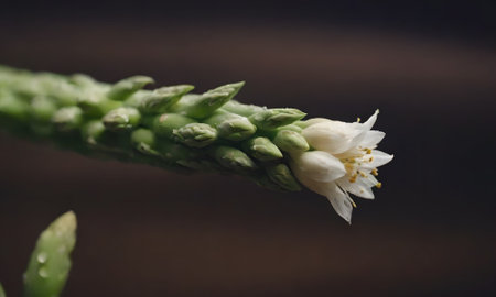 White flower on dark background. Shallow depth of field. Selective focus.の写真素材