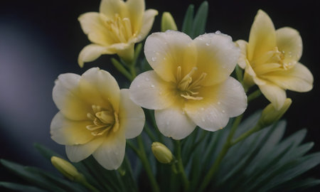 Yellow freesia flowers on black background. Close-up.の写真素材