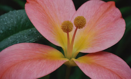 Close up of a pink and yellow hibiscus flower.の写真素材