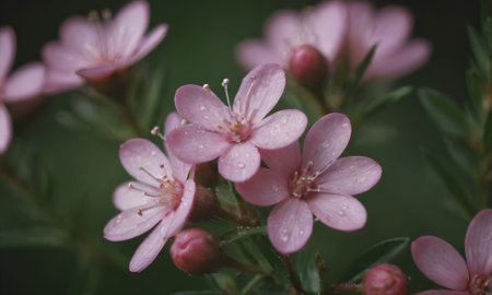 pink flowers in the garden, macro photo with shallow depth of fieldの写真素材