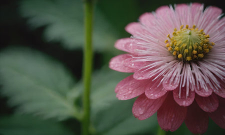 Pink daisy flower with raindrops on petals in the gardenの写真素材