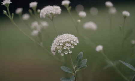 White flowers in a meadow on a summer day. Selective focus.の写真素材