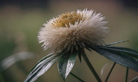Close-up of a white flower on a green background. Shallow depth of fieldの写真素材