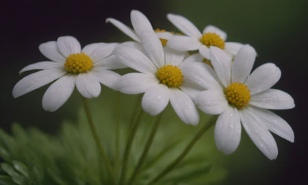 Beautiful white daisies on a dark background. Shallow depth of fieldの写真素材