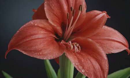 Beautiful orange lily flower on a dark background close up.の写真素材