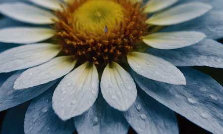 Close up of a blue daisy with water drops on petalsの写真素材