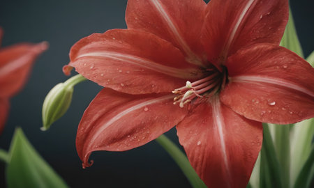 Beautiful red lily flower on black background, close-upの写真素材