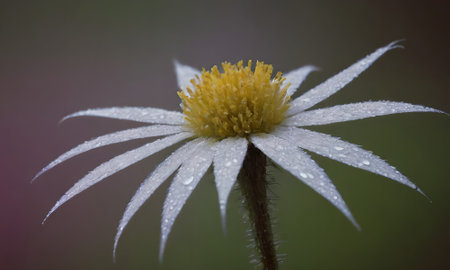 White daisy flower with drops of dew on petals.の写真素材