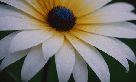 Close up of yellow and white daisy flower with water drops.の写真素材