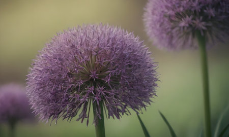 Purple Allium flower in the garden, vintage style photo.の写真素材