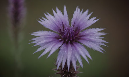 purple cornflower on a dark background, closeup of photoの写真素材