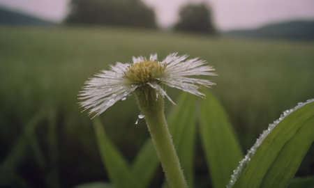 Morning dew on a flower in the meadow, close upの写真素材