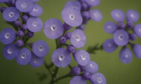 purple flowers on a green background, macro photo with shallow depth of fieldの写真素材