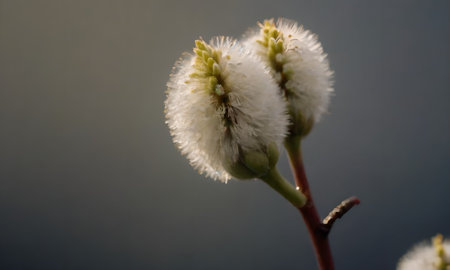 Close up of pussy willow buds on a tree branch in springの写真素材