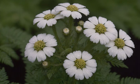 White flowers on a dark green background. Shallow depth of field.の写真素材