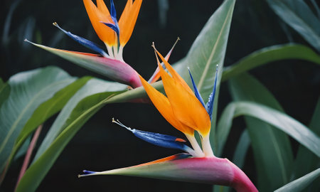 Bird of paradise flower, Strelitzia reginae.の写真素材