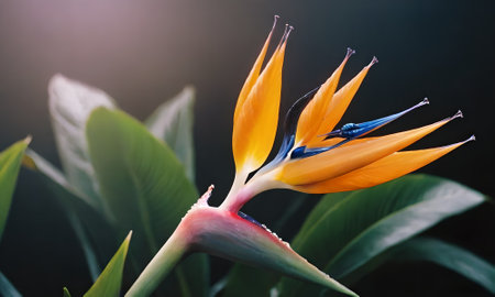 Bird of paradise flower, Strelitzia reginae.の写真素材