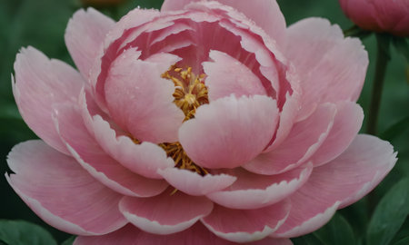 Pink peony flower with water drops on petals close-upの写真素材