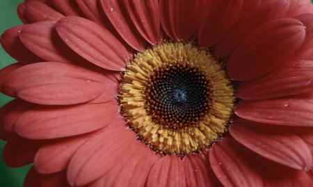 Red gerbera flower closeup. Macro photo of gerbera flowerの写真素材